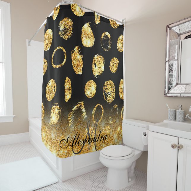 Rideaux De Douche Points de pinceau d'or (En situation)