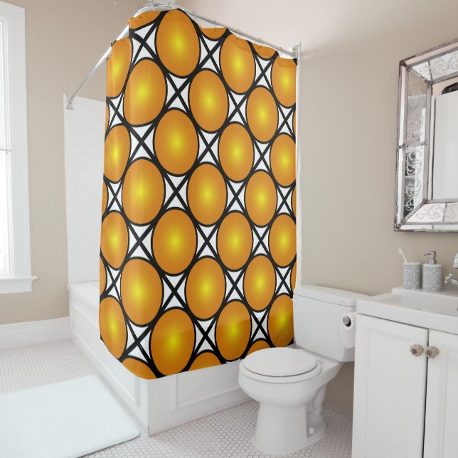 Rideaux De Douche Points dorés lumineux Motif de treillis noir et bl (En situation)