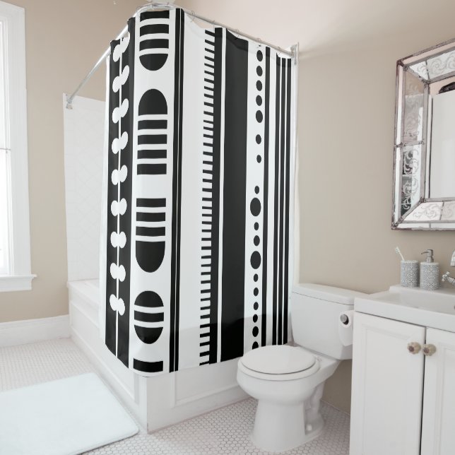 Rideaux De Douche Points et lignes carrés 4 (En situation)