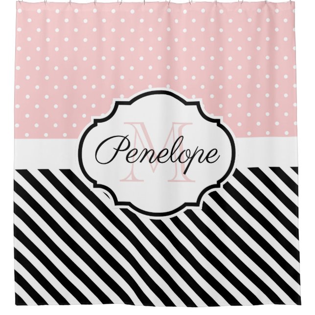 Rideaux De Douche Points et rayures mignons (Devant)