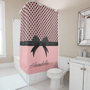 Rideaux De Douche Points et ruban roses noirs
