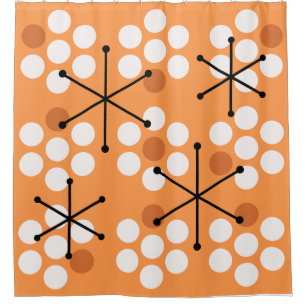 Rideaux De Douche Points MCM du milieu du siècle rétro orange