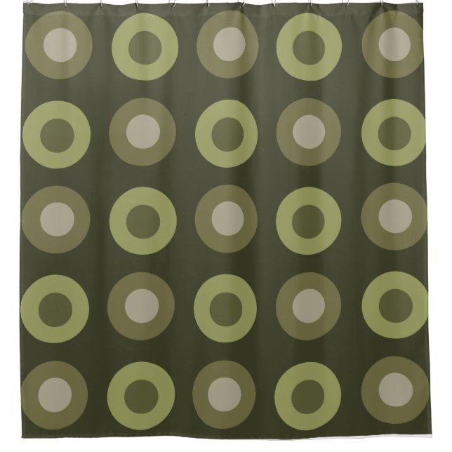 Rideaux De Douche Points MiSiècle Rétro Vert olive (Devant)