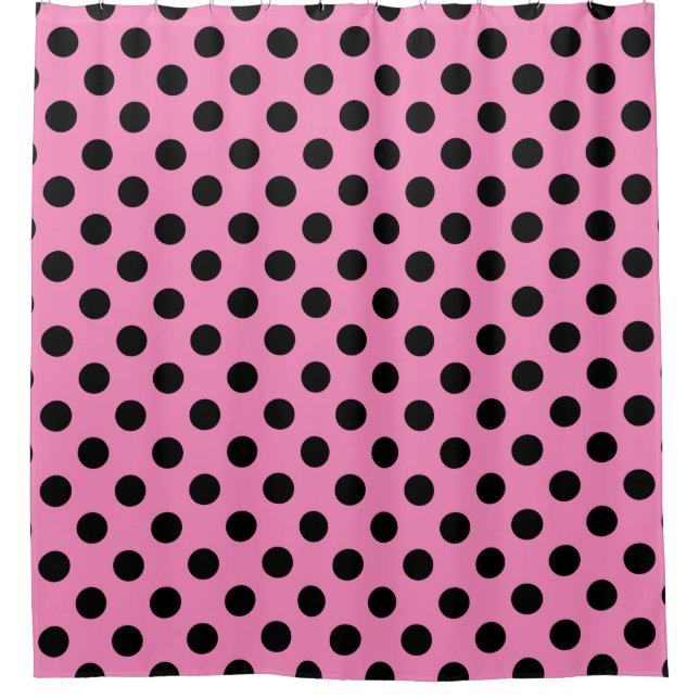 Rideaux De Douche Points noirs sur fond rose (Devant)