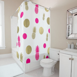 Rideaux De Douche Points roses et or et ananas Fun Summer Chic