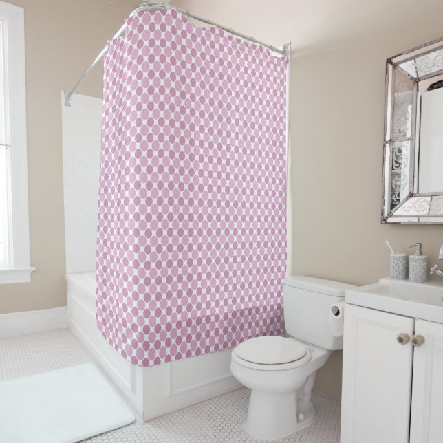 Rideaux De Douche points roses et violets délavés (En situation)