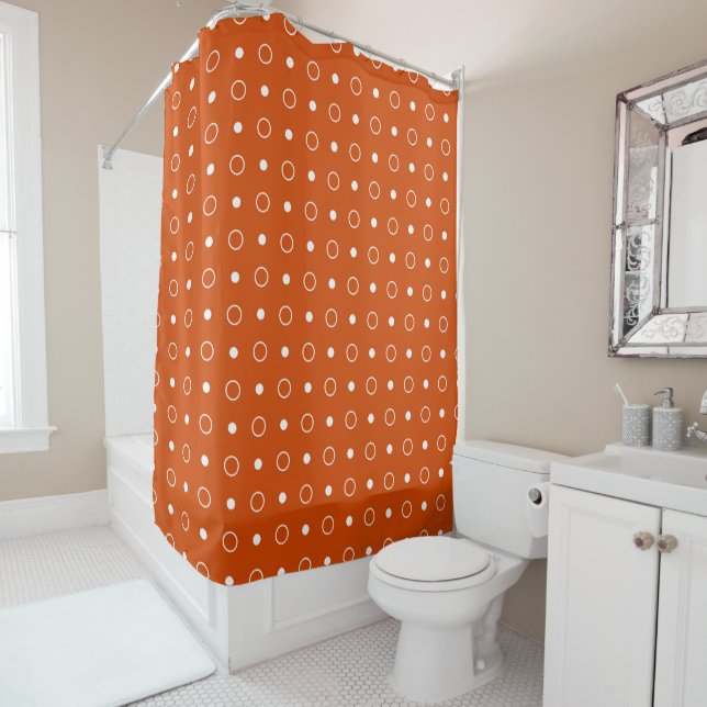 Rideaux De Douche points rouge orange et blanc (En situation)