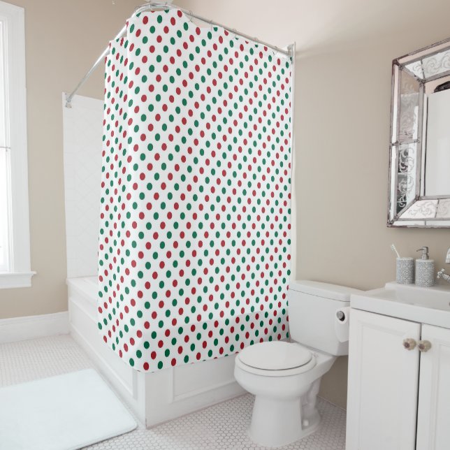 Rideaux De Douche Points Rouges Et Verts  (En situation)