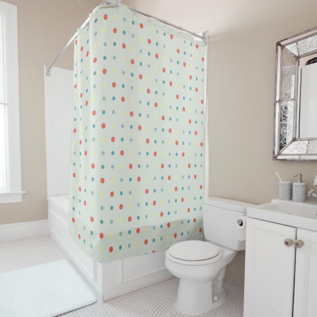 Rideaux De Douche Points turquoise, jaune et orange (En situation)