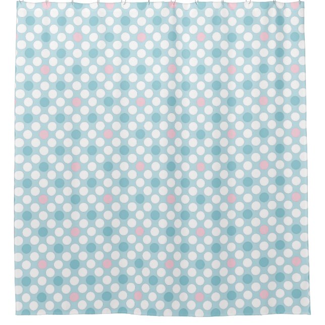 Rideaux De Douche Pois blanc rose bleu rétro (Devant)