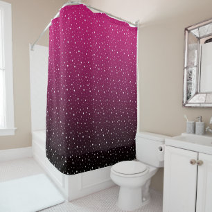 Rideaux De Douche Pois blancs sur pourpre et dégradé noir.