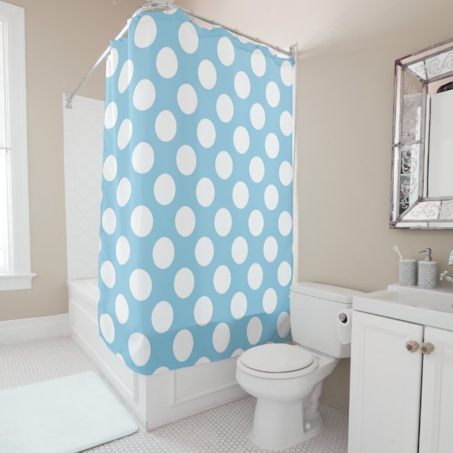 Rideaux De Douche Pois Bleus, Motif Pointe Polka, Points, Pointe (En situation)