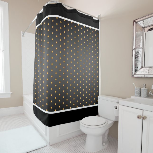 Rideaux De Douche Pois d'or Faux sur Gradient gris (En situation)