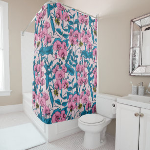 Rideaux De Douche Pois doux et bourdons, rose et bleu