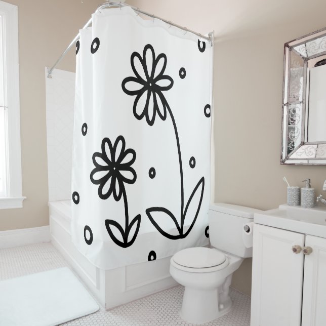 Rideaux De Douche Pois et pois 2 - Noir et blanc (En situation)