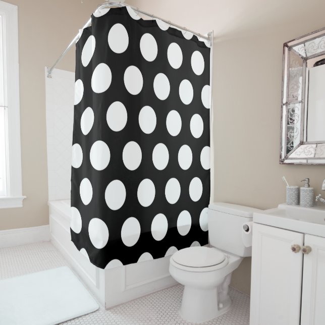 Rideaux De Douche Pois noir et blanc (En situation)