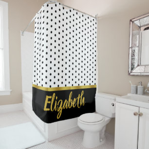 Rideaux De Douche Pois noir et blanc de Faux de manuscrit fait sur