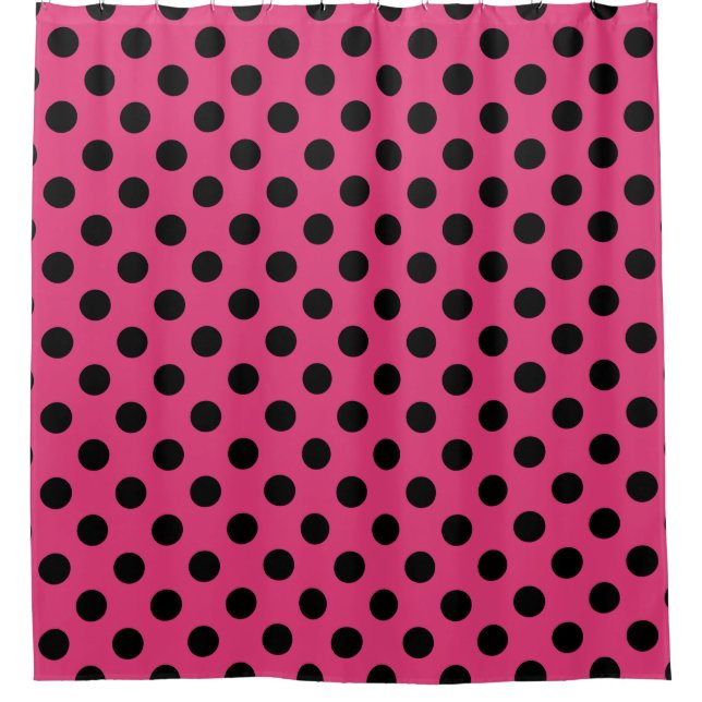 Rideaux De Douche Pois noirs sur fuchsia (Devant)