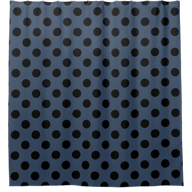 Rideaux De Douche Pois noirs sur gris-bleu (Devant)
