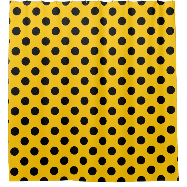 Rideaux De Douche Pois noirs sur jaune (Devant)