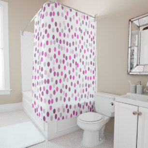 Rideaux De Douche Pois rose classique sur blanc