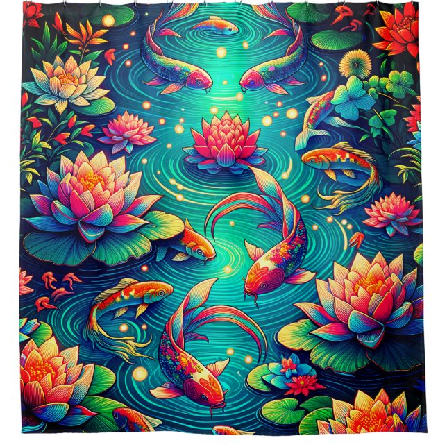 Rideaux De Douche "Poisson de Koi et fleurs de Lotus - Art aquatique (Devant)