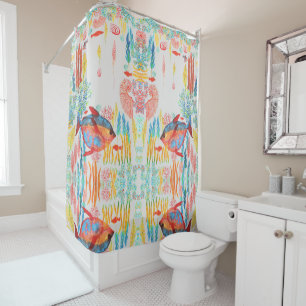 Rideaux De Douche Poisson d'océan de biologie marine à l'aquarelle p