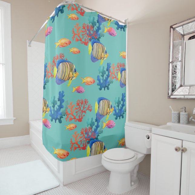 Rideaux De Douche Poisson et corail tropicaux (En situation)