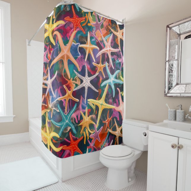 Rideaux De Douche Poisson étoilé multicolore (En situation)