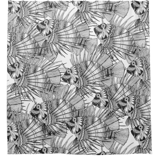 Rideaux De Douche poisson mirage noir blanc (Devant)