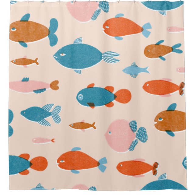 Rideaux De Douche Poisson rétro : Motif de style Risographe (Devant)
