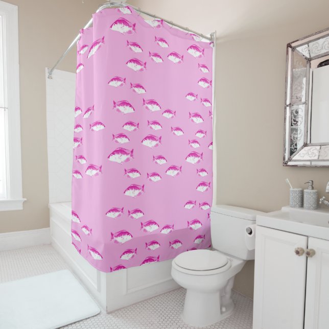 Rideaux De Douche Poisson rose (En situation)