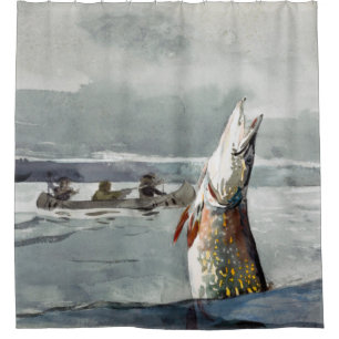 Rideaux De Douche Poissons de brochet et de pêcheurs par Winslow Ho