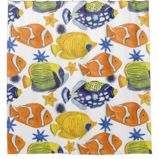 Rideaux De Douche Poissons Exotiques : Aquarelle Peinture transparen