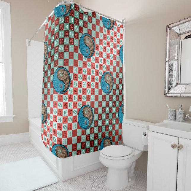 Rideaux De Douche Poissons & Tigre de Terre (En situation)
