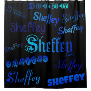Rideaux De Douche Polices Sheffey - Tons Bleus sur douche noire
