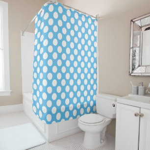 Rideaux De Douche Polka blanc mignon point sur Arrière - plan bleu c