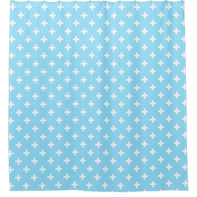 Rideaux De Douche Polka blanche croise sur bleu bébé (Devant)