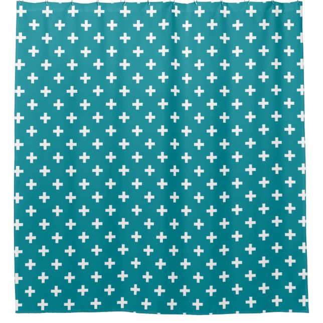Rideaux De Douche Polka blanche croise sur turquoise (Devant)