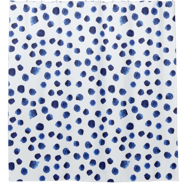 Rideaux De Douche Polka Bleue : Aquarelle Point sans joint. (Devant)