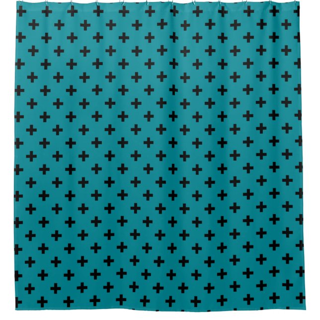 Rideaux De Douche Polka noire croise sur turquoise (Devant)