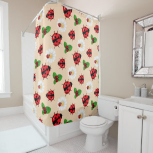 Rideaux De Douche Polka rouge mignon point Ladybug Fleur de margueri
