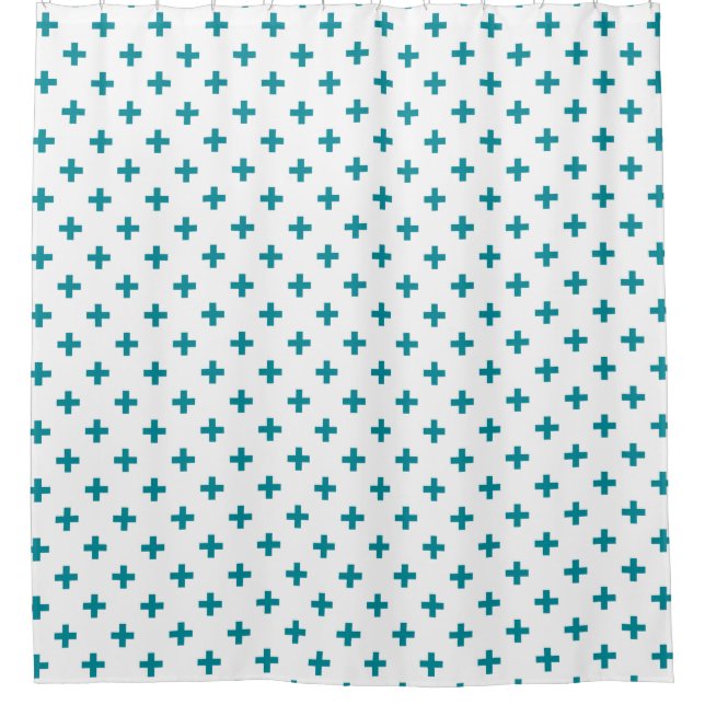 Rideaux De Douche Polka turquoise croise sur blanc (Devant)