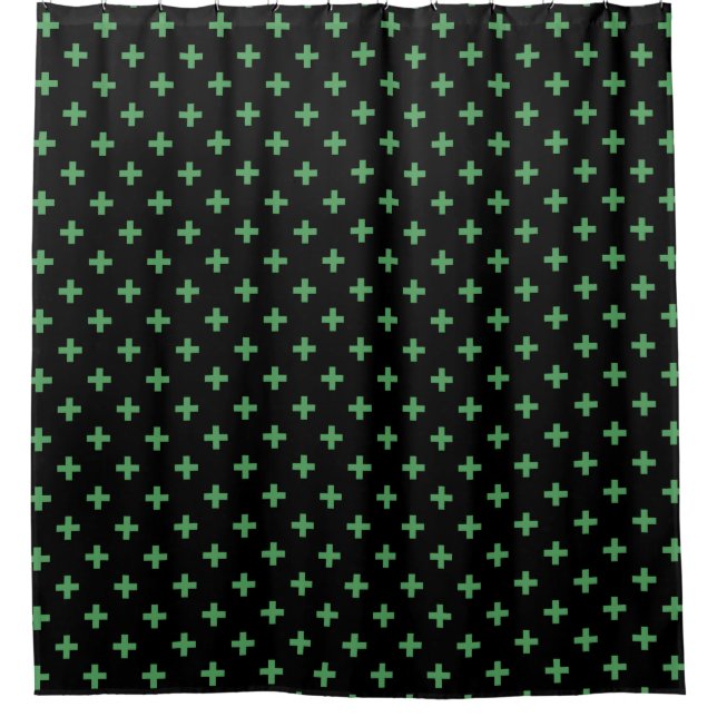 Rideaux De Douche Polka verte croise sur noir (Devant)