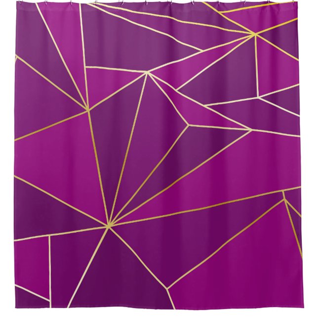 Rideaux De Douche Polygone violet Art : Gold Line Arrière - plan géo (Devant)