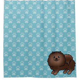 Rideaux De Douche Pomeranian Brun Sur Fond Bleu Et Pattes De Chien