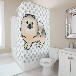 Rideaux De Douche Pomeranian Sable Crème Chien de Dessin Animé Migno