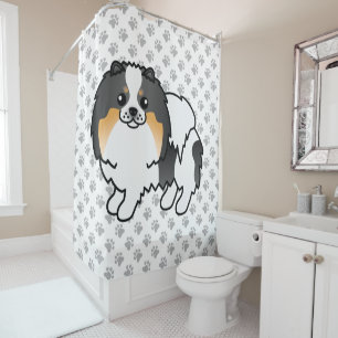Rideaux De Douche Pomeranian Tricolore Blanc Chien de Dessin Animé M