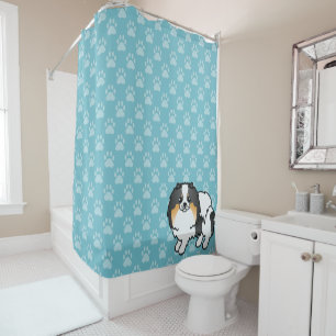 Rideaux De Douche Poméranien tricolore blanc sur bleu et pattes de c