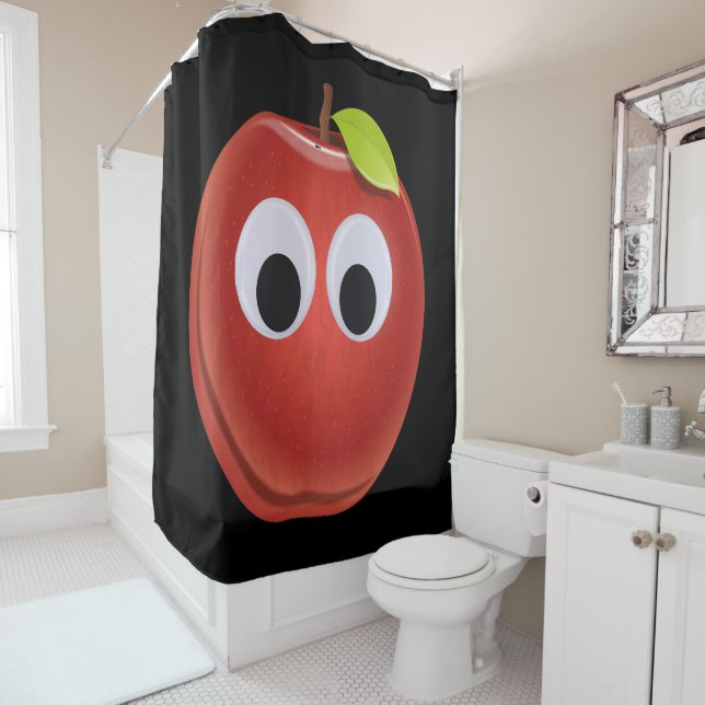 Rideaux De Douche Pomme rouge drôle avec yeux de googly (En situation)